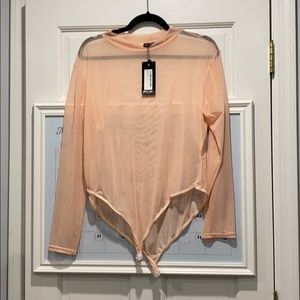 Nasty Gal Sheer Pink Turtleneck Bodysuit